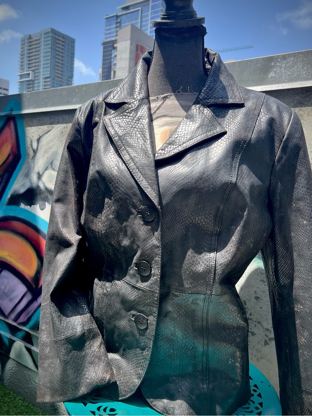 Upcycled Vintage Reptile Embossed Leather Jacket